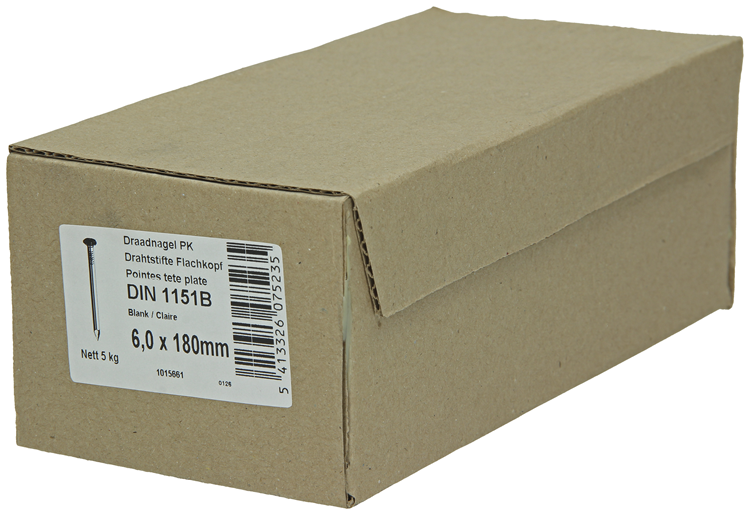 1015661 - carton 5 kg. clous tête plate 6,0x180 mm | 2 pièces