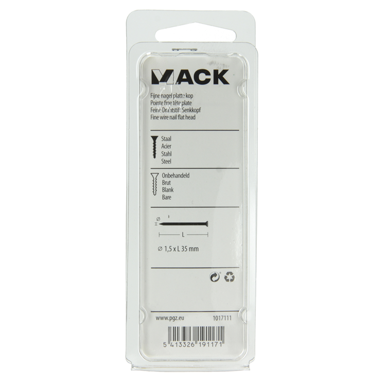 Mack 1017111 - clou fin tête plate 85 gr 1,5 x 35 mm | 5 pièces