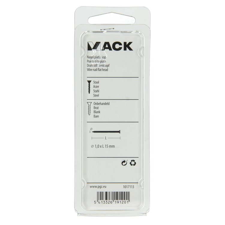 Mack 1017113 - clou tête plate 90 gr 1,0 x 15 mm | 5 pièces