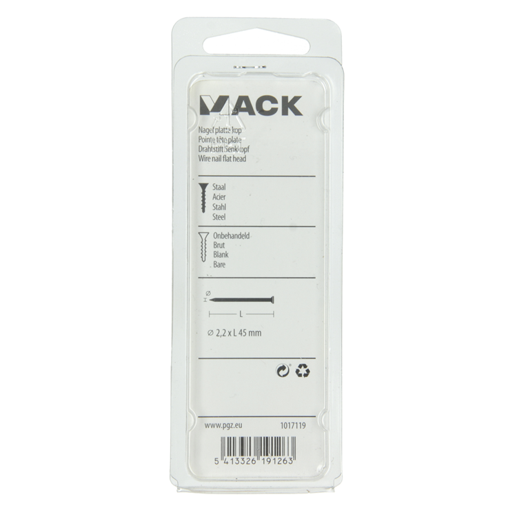 Mack 1017119 - clou tête plate 100 gr 2,2 x 45 mm | 5 pièces