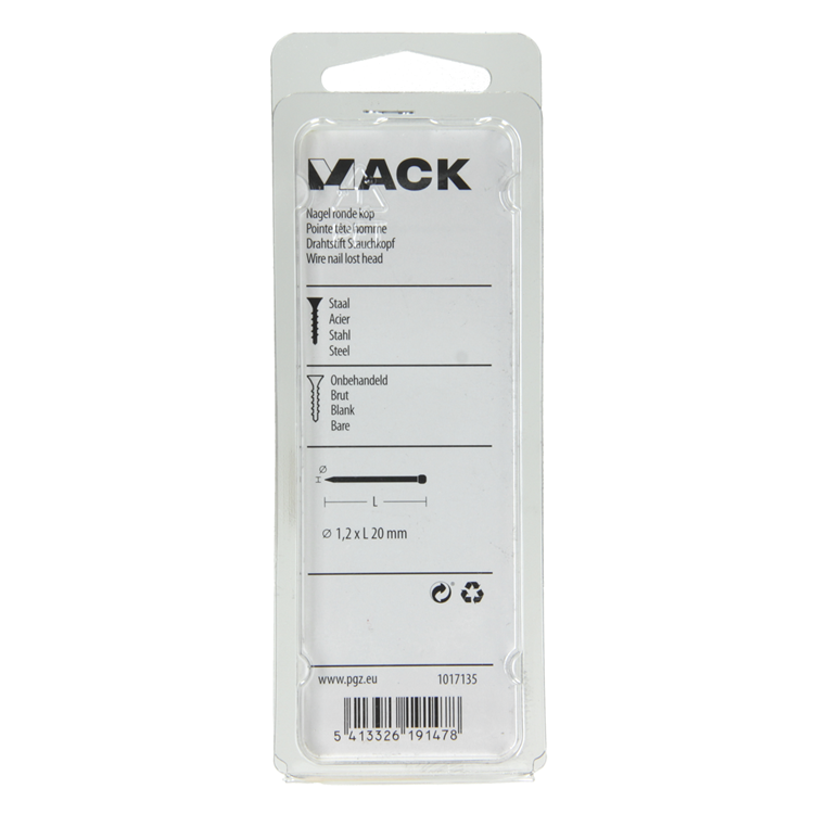 Mack 1017135 - clou tête ronde 90 gr 1,2 x 20 mm | 5 pièces