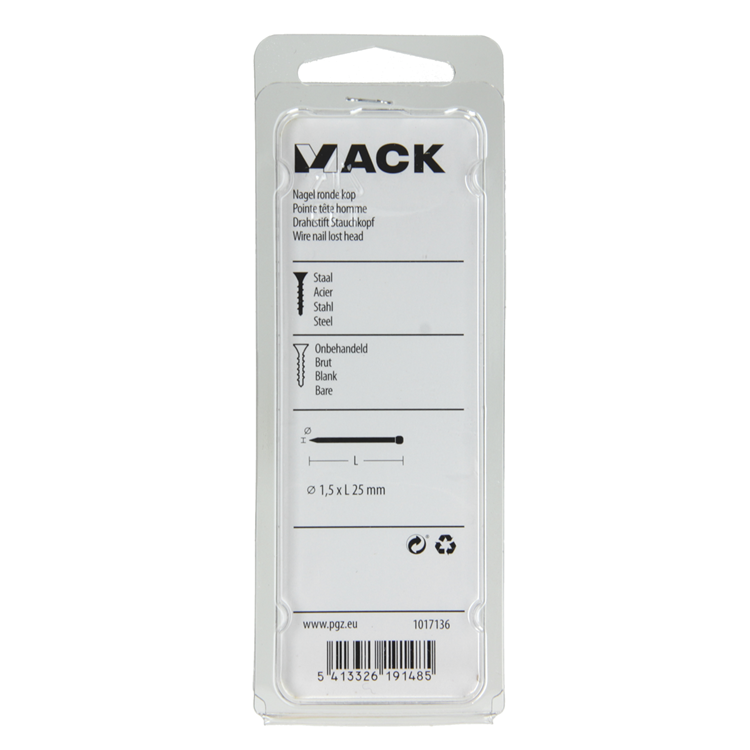 Mack 1017136 - clou tête ronde 100 gr 1,5 x 25 mm | 5 pièces