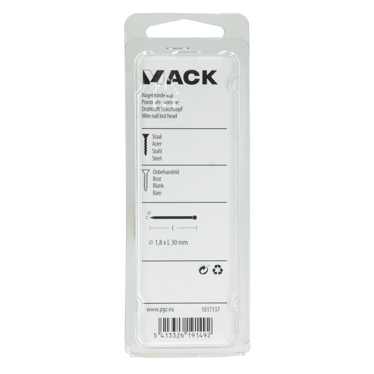 Mack 1017137 - clou tête ronde 100 gr 1,8 x 30 mm | 5 pièces