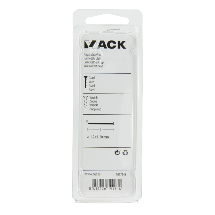 Mack 1017148 - clou tête plate acier galvanisé 100 gr 1,2 x 20 mm | 5 pièces