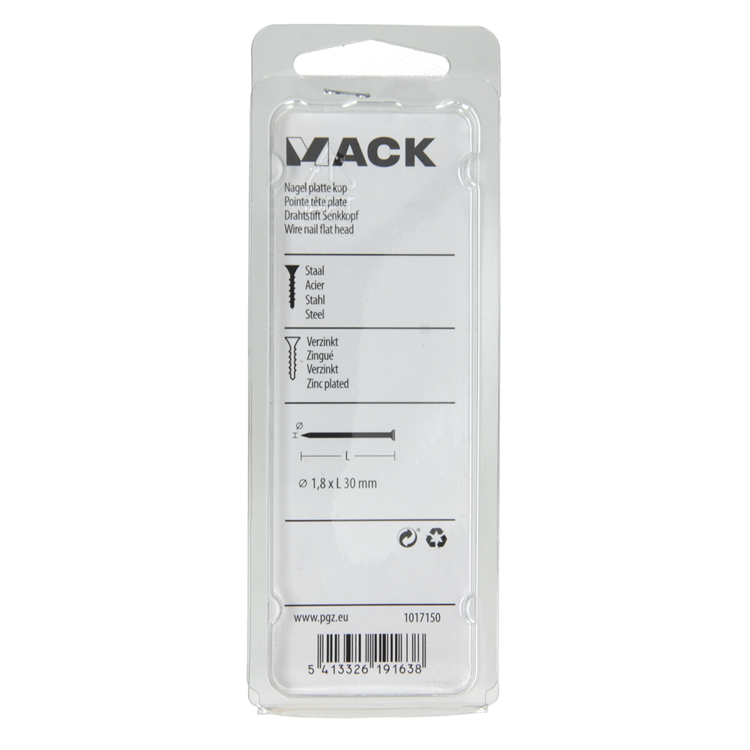 Mack 1017150 - clou tête plate acier galvanisé 100 gr 1,8 x 30 mm | 5 pièces