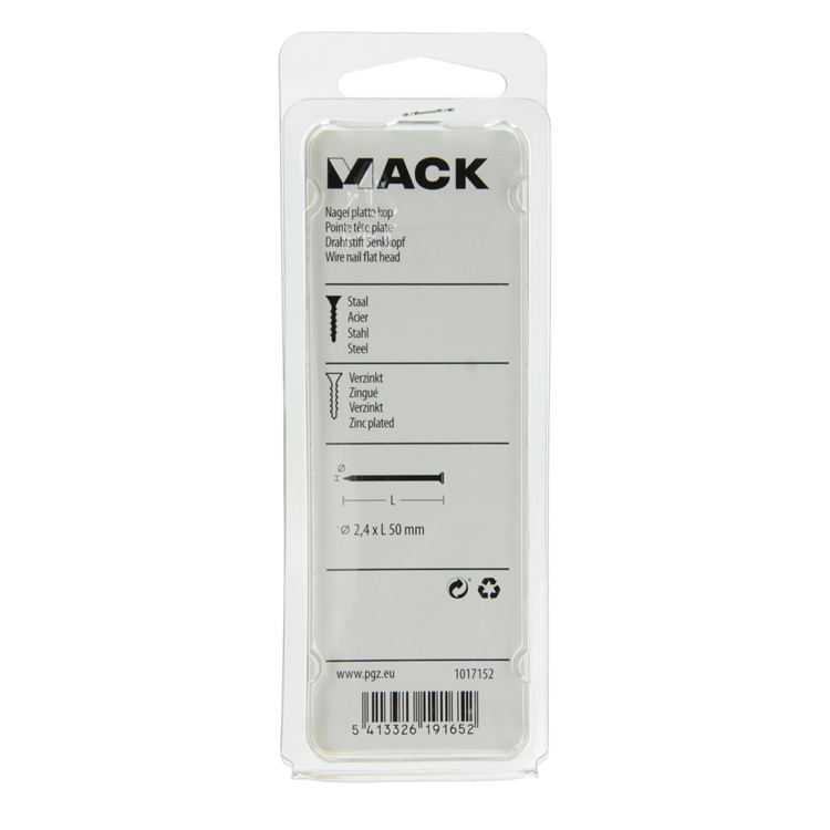 Mack 1017152 - clou tête plate acier galvanisé 100 gr 2,4 x 50 mm | 5 pièces