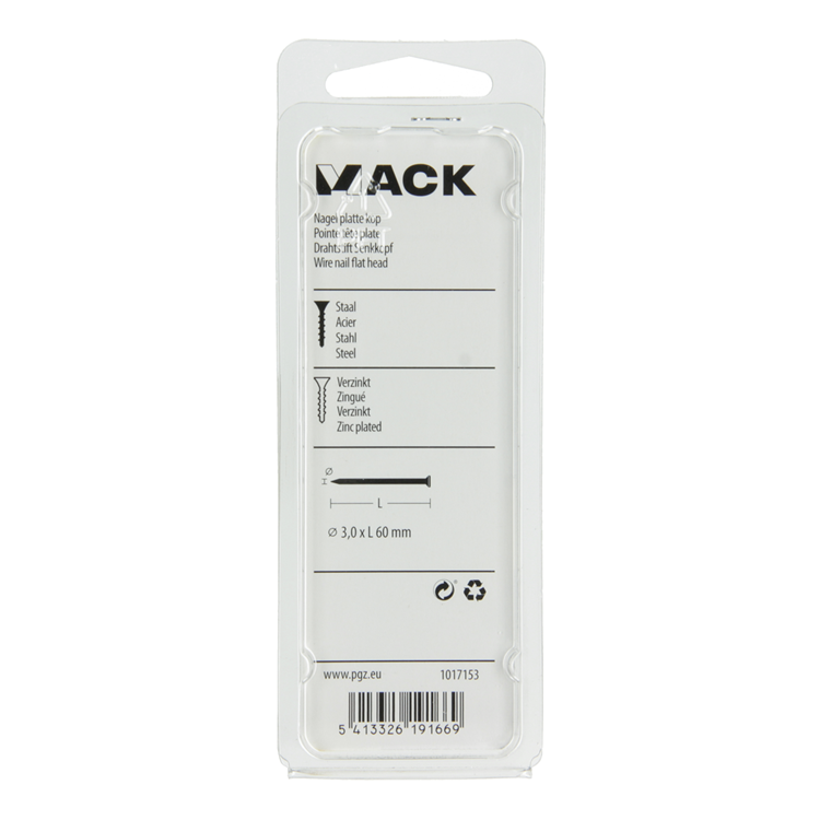 Mack 1017153 - clou tête plate acier galvanisé 100 gr 3,0 x 60 mm | 5 pièces