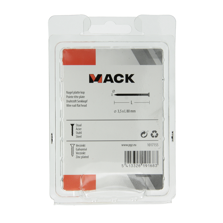 Mack 1017155 - clou tête plate acier galvanisé 125 gr 3,5 x 80 mm | 5 pièces