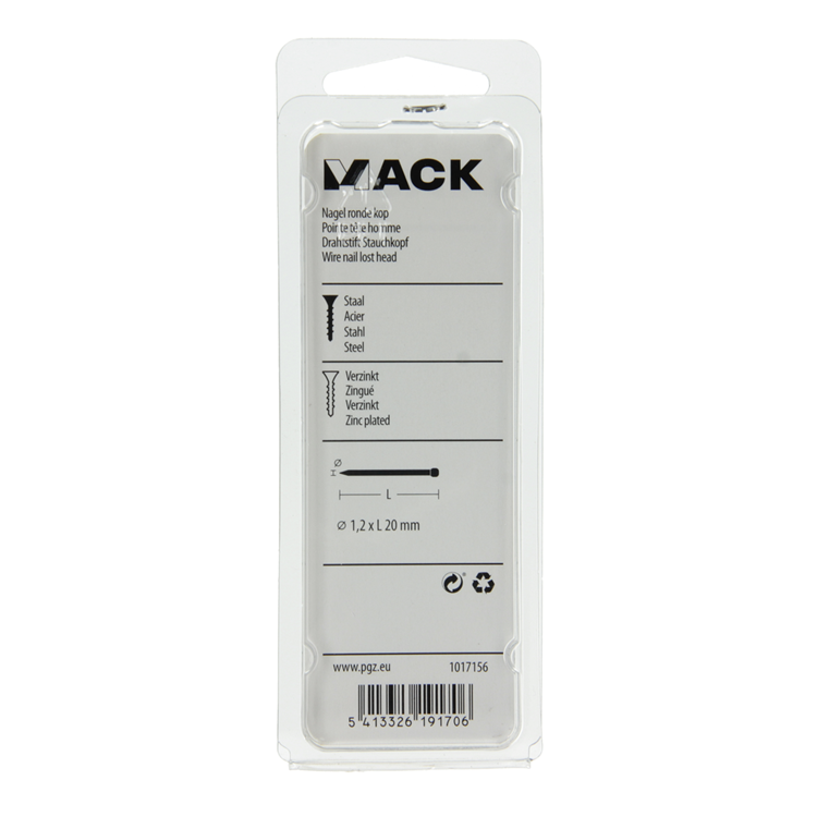 Mack 1017156 - clou tête ronde acier galvanisé 100 gr 1,2 x 20 mm | 5 pièces