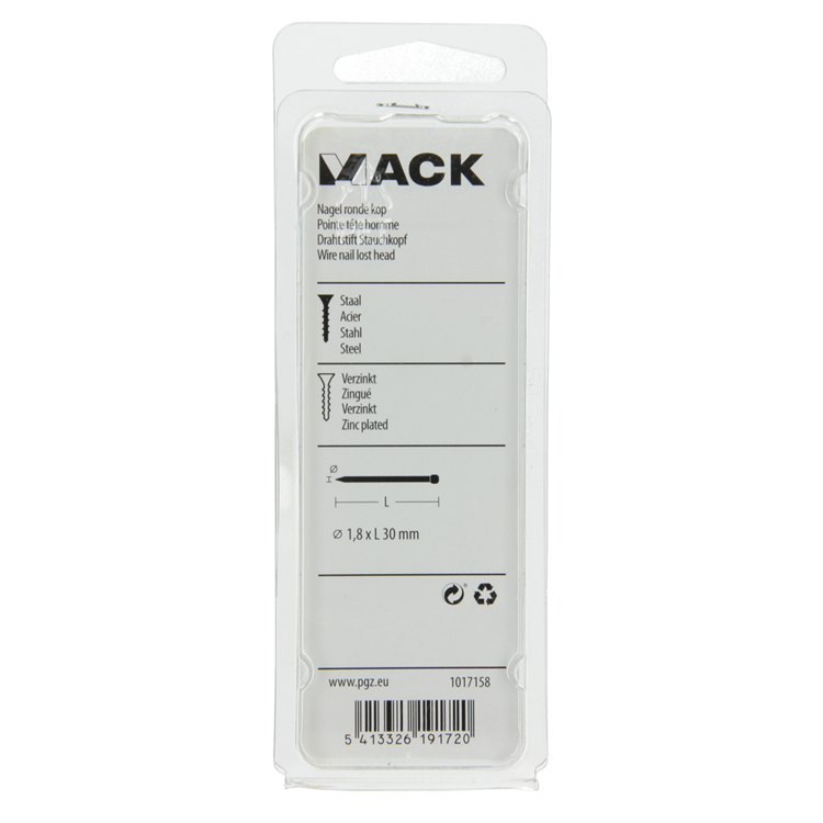 Mack 1017158 - clou tête ronde acier galvanisé 100 gr 1,8 x 30 mm | 5 pièces