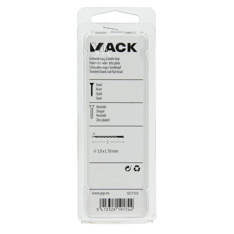 Mack 1017159 - clou torsadé pk galvanisé 135gr 3,0 x 50 mm | 5 pièces