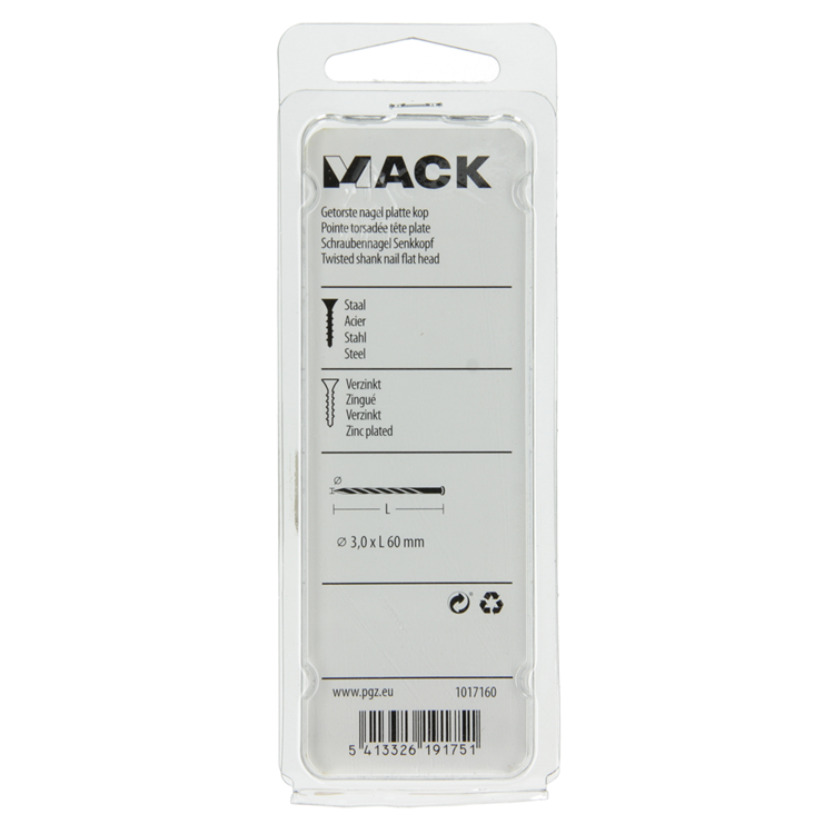 Mack 1017160 - clou torsadé pk galvanisé 135gr 3.0 x 60 mm | 5 pièces