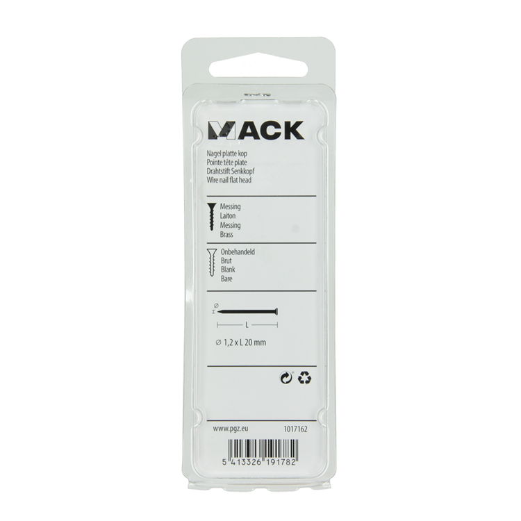 Mack 1017162 - clou tête plate laiton 18 gr1,2 x 20 mm | 10 pièces