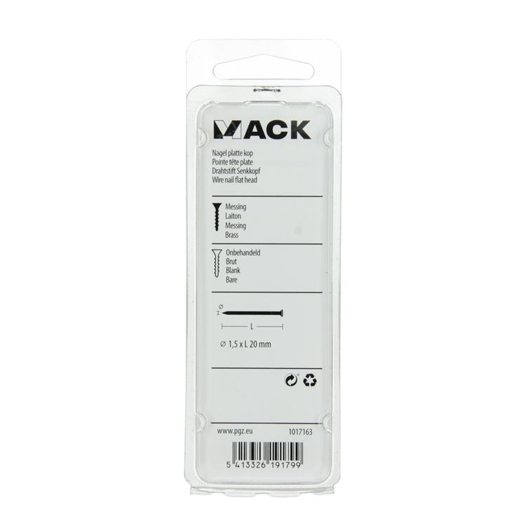 Mack 1017163 - clou tête plate laiton 20 gr1,5 x 20 mm | 10 pièces