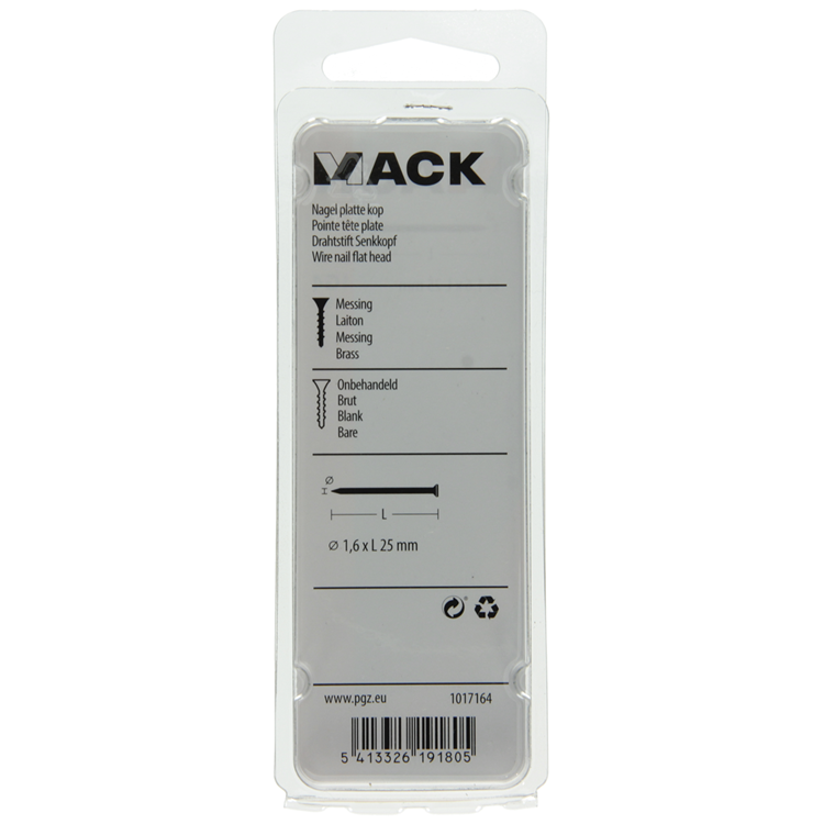 Mack 1017164 - clou tête plate laiton 20 gr1,6 x 25 mm | 10 pièces