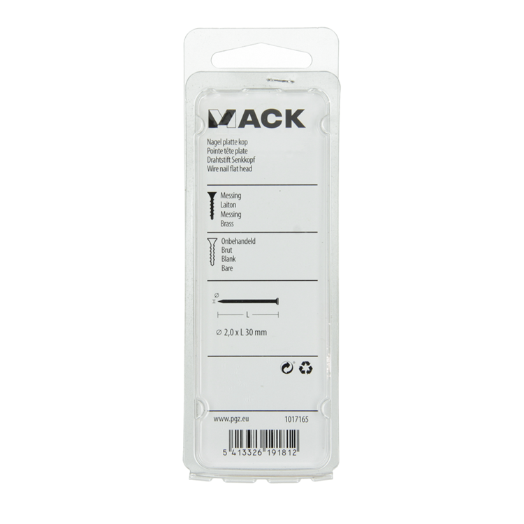 Mack 1017165 - clou tête plate laiton 20 gr2.0 x 30 mm | 10 pièces