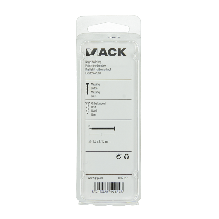 Mack 1017167 - clou tête convexe laiton 20 gr 1,2 x 12 mm | 10 pièces