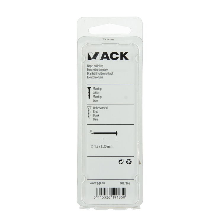 Mack 1017168 - clou tête convexe laiton 20 gr 1,2 x 20 mm | 10 pièces