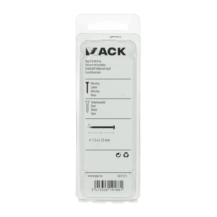 Mack 1017171 - clou tête convexe laiton 20 gr 1,5 x 25 mm | 10 pièces