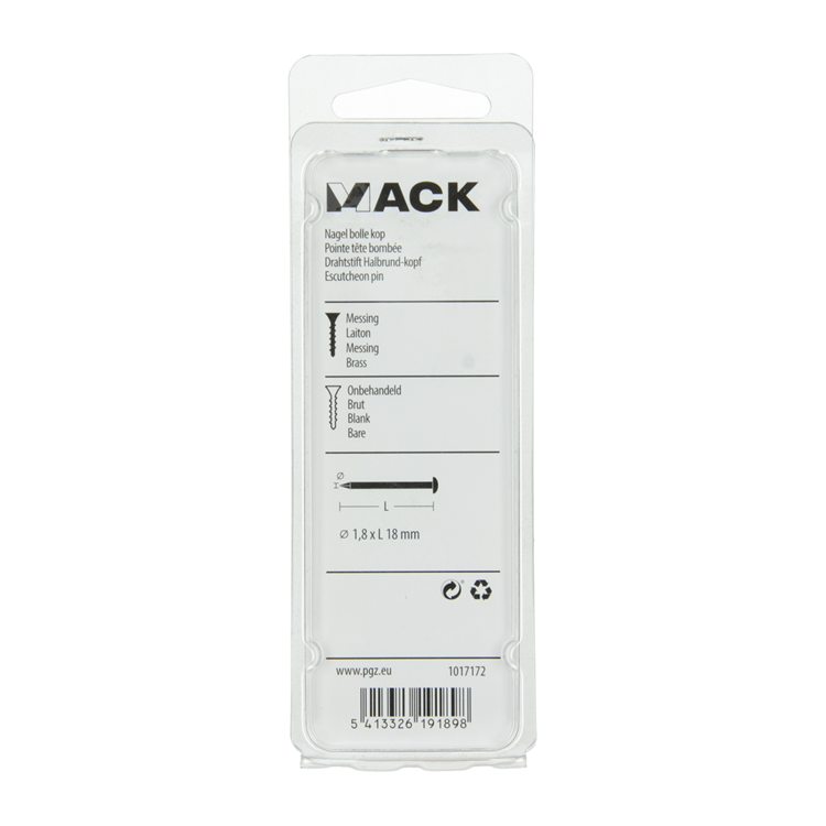 Mack 1017172 - clou tête convexe laiton 20 gr 1,8 x 18 mm | 10 pièces