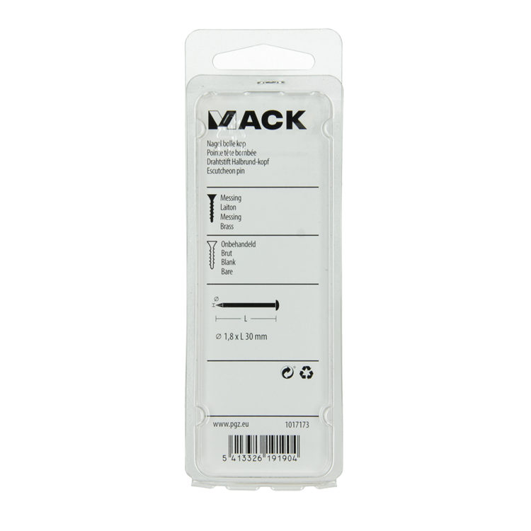 Mack 1017173 - clou tête convexe laiton 20 gr 1,8 x 30 mm | 10 pièces