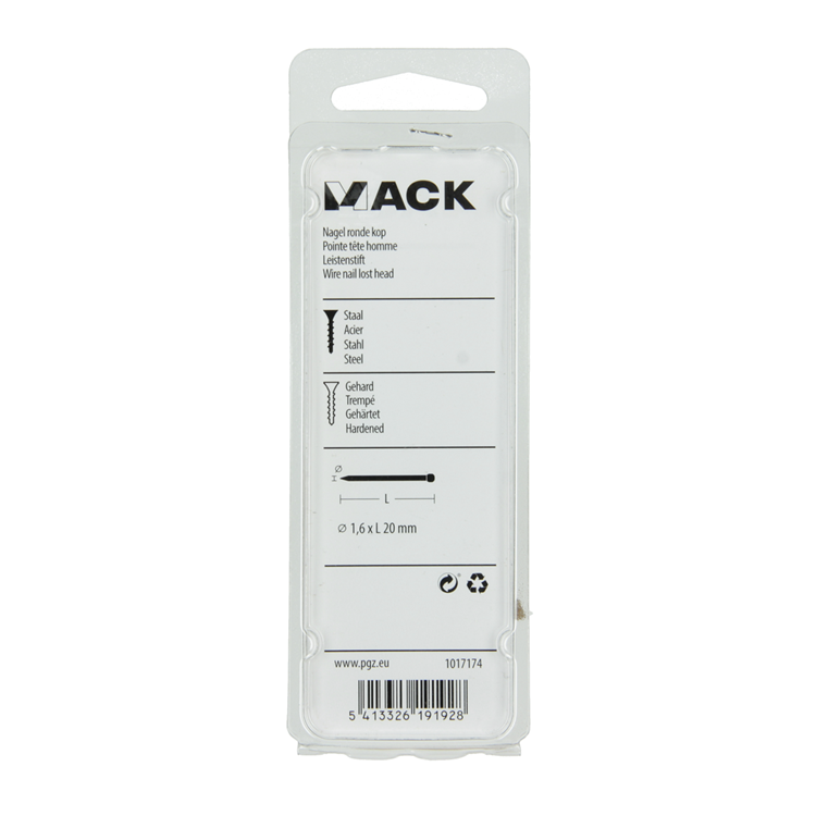 Mack 1017174 - clou tête ronde acier trempé 45 degrés 1,6 x 20 mm | 10 pièces