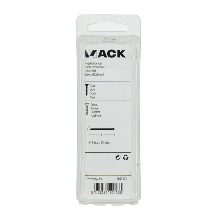 Mack 1017175 - clou tête ronde acier trempé 45 degrés 1,6 x 25 mm | 10 pièces