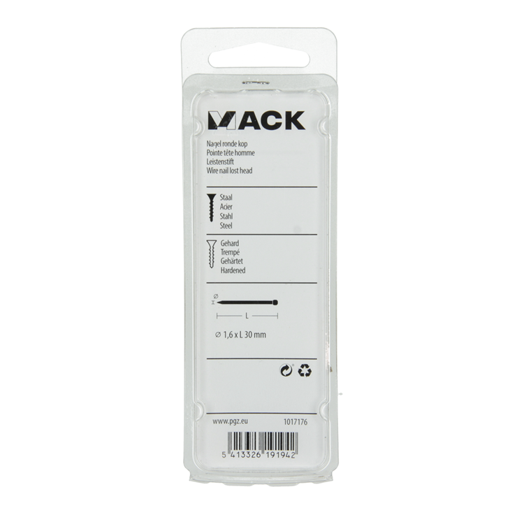Mack 1017176 - clou tête ronde acier trempé 45 degrés 1,6 x 30 mm | 10 pièces