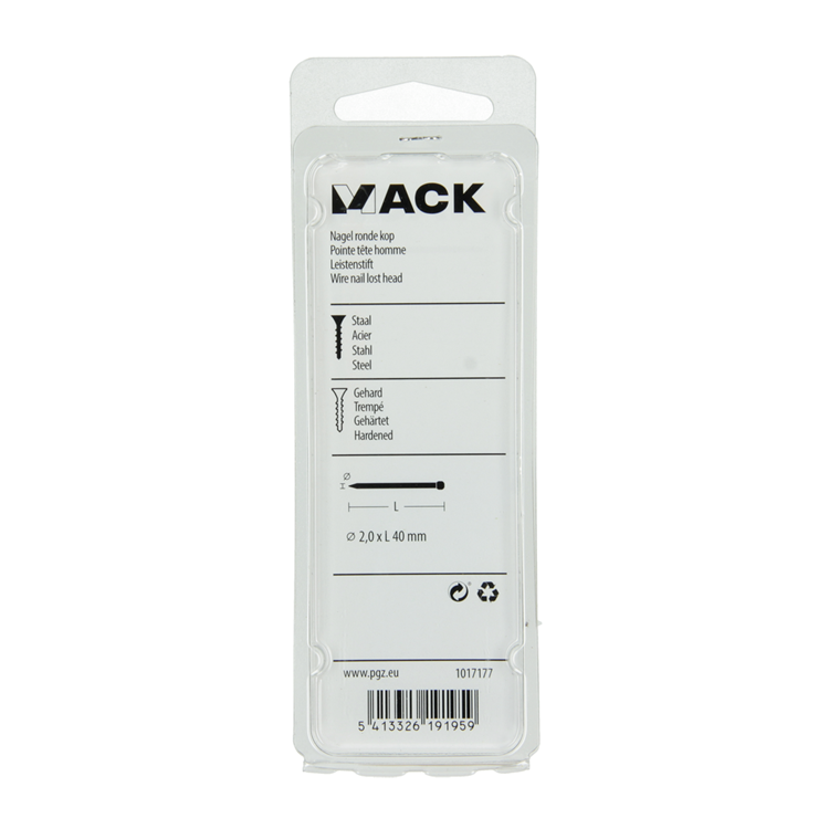 Mack 1017177 - clou à tête ronde en acier trempé à 50 degrés 2,0 x 40 mm | 10 pièces