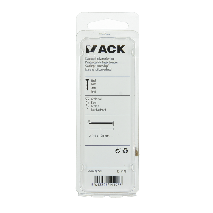 Mack 1017178 - clou en acier bvk acier bleui 40 gr 2,0 x 20 mm | 10 pièces