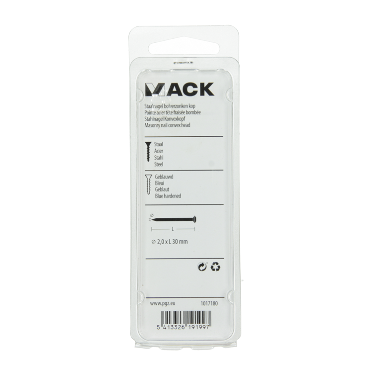 Mack 1017180 - clou en acier bvk acier bleui 45 gr 2,0 x 30 mm | 10 pièces