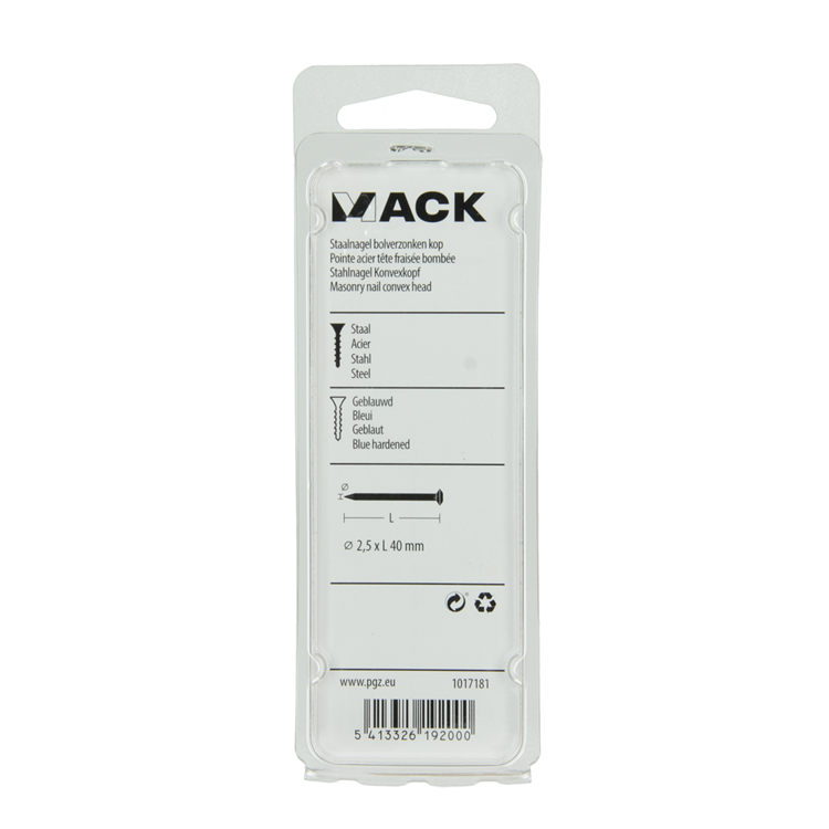 Mack 1017181 - clou en acier bvk acier bleui 45 gr 2,5 x 40 mm | 10 pièces