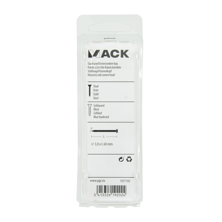Mack 1017183 - clou en acier bvk acier bleui 45 gr 3,0 x 60 mm | 10 pièces