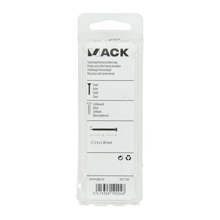 Mack 1017185 - clou en acier bvk acier bleui 45 gr 3,4 x 80 mm | 10 pièces