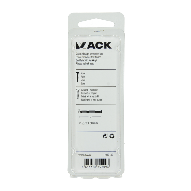 Mack 1017189 - clou à nervures en acier uk st. trempé + galvanisé 14 pièces 2,7 x 60 mm | 10 pièces