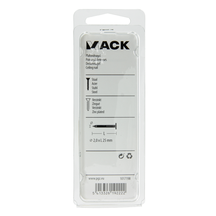 Mack 1017198 - clou de plafond en acier galvanisé 90 gr 2,0 x 25 mm | 5 pièces