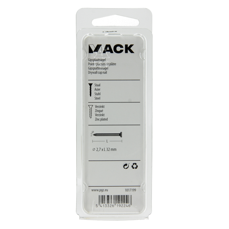 Mack 1017199 - clou pour plaques de plâtre acier galvanisé 100 gr 2,7 x 32 mm | 5 pièces