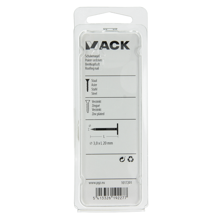 Mack 1017201 - clou de schiste en acier galvanisé 100 gr 3,0 x 20 mm | 5 pièces