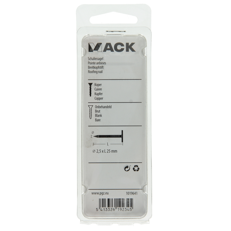 Mack 1019641 - clou de schiste cuivre 30 gr 2,5 x 25mm | 10 pièces