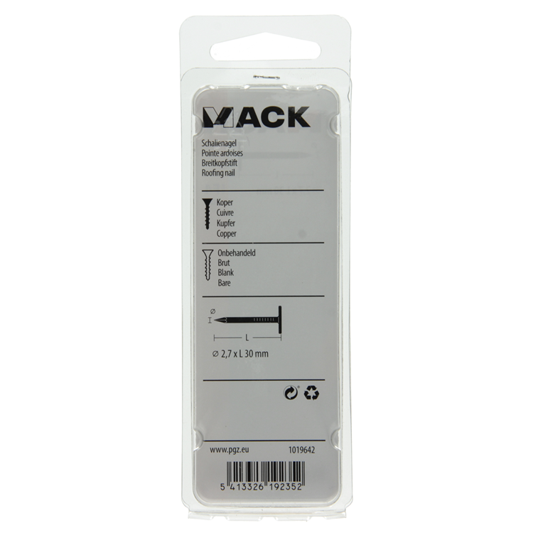 Mack 1019642 - clou de schiste cuivre 30 gr 2,7 x 30mm | 10 pièces
