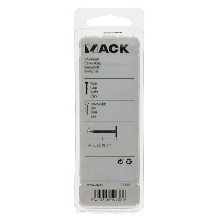 Mack 1019643 - clou de schiste cuivre 30 gr 3,0 x 40mm | 10 pièces