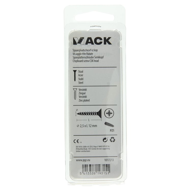 Mack 1017213 - vis pour panneaux d'aggloméré avec tête plaquée jaune 65 pcs 2,5 x 12 mm | 10 pièces