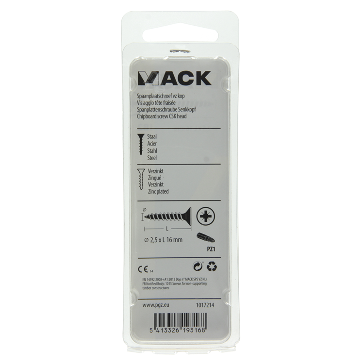 Mack 1017214 - vis pour panneaux d'aggloméré avec tête plaquée jaune 60 pcs 2,5 x 16 mm | 10 pièces