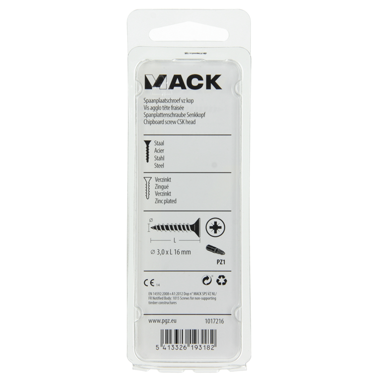 Mack 1017216 - vis pour panneaux d'aggloméré avec tête jaune 50 pcs 3,0 x 16 mm | 10 pièces