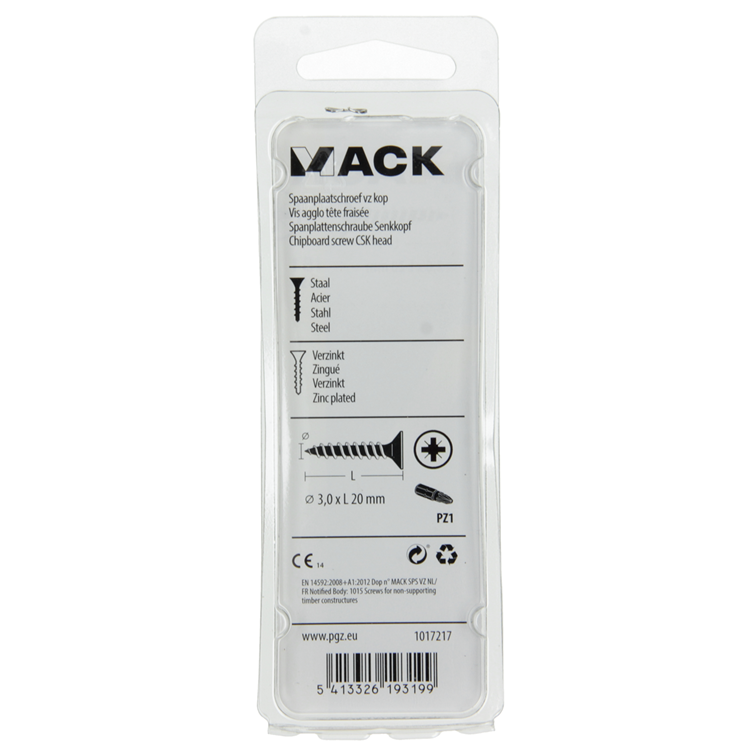 Mack 1017217 - vis pour panneaux d'aggloméré avec tête plaquée jaune 45 pcs 3,0 x 20 mm | 10 pièces