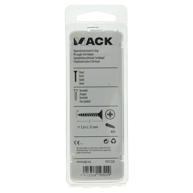 Mack 1017220 - vis pour panneaux d'aggloméré avec tête plaquée jaune 30 pcs 3,0 x 35 mm | 10 pièces