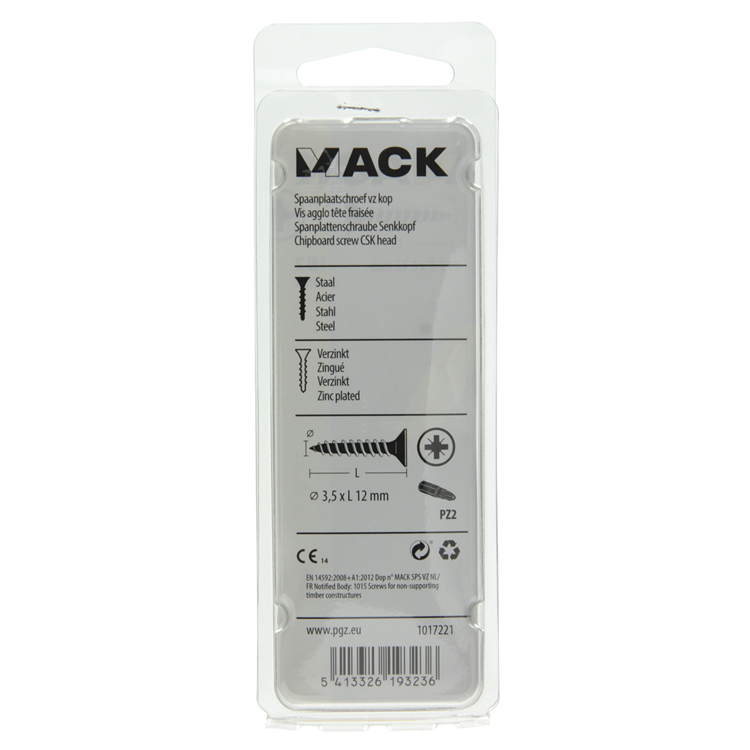 Mack 1017221 - vis pour panneaux d'aggloméré avec tête plaquée jaune 45 pcs 3,5 x 12 mm | 10 pièces