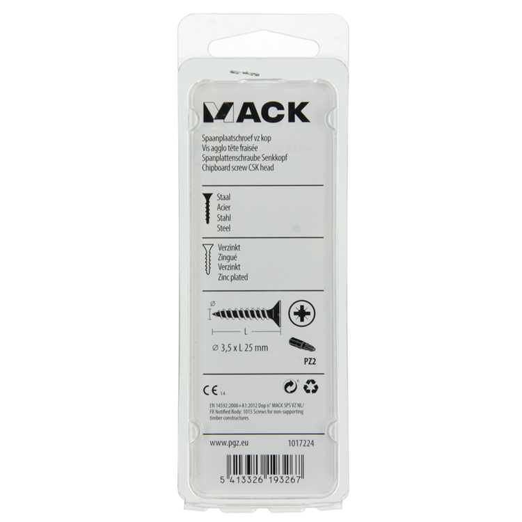 Mack 1017224 - vis pour panneaux d'aggloméré avec tête plaquée jaune 32 pcs 3,5 x 25 mm | 10 pièces