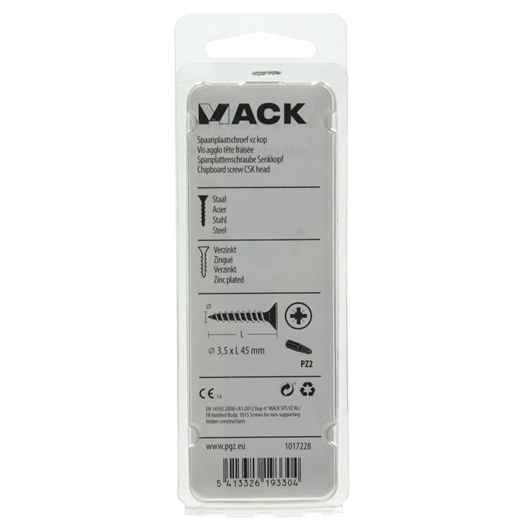 Mack 1017228 - vis pour panneaux d'aggloméré avec tête plaquée jaune 18 pcs 3,5 x 45 mm | 10 pièces