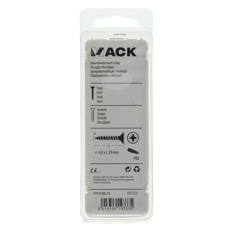 Mack 1017231 - vis pour panneaux d'aggloméré avec tête jaune 30 pièces 4,0 x 20 mm | 10 pièces